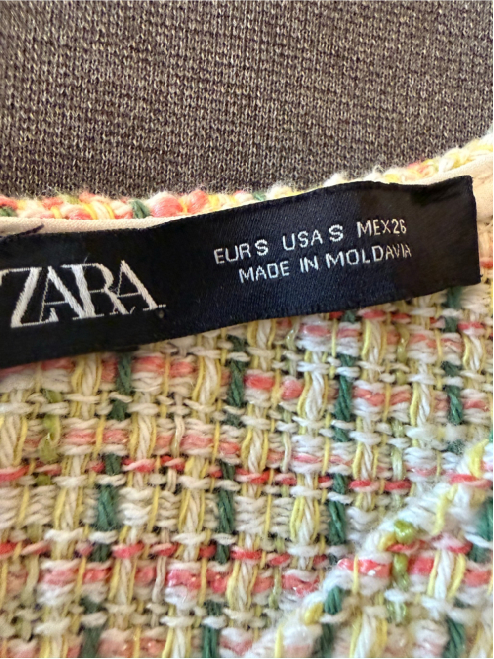 ZARA Multicolor Tweed Short Sleeve Round Neck Crop Top Size S - Picture 6 of 6